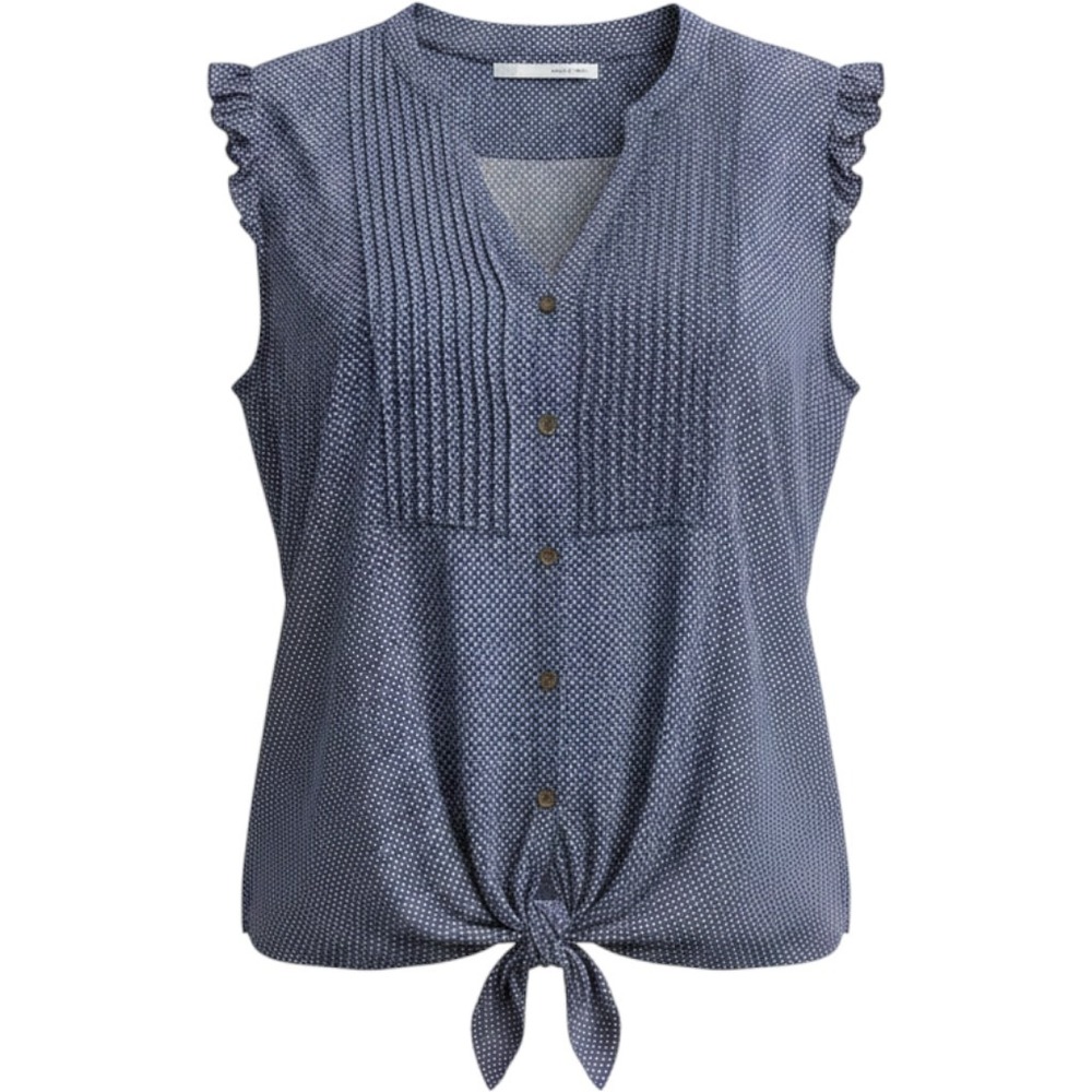 Maurices Navy Blue Polka Dot Sleeveless Tie Front Button Down Blouse Large
